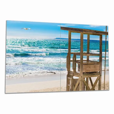 Produktbild von Wallario Herdabdeckplatte aus Glas, Größe 80 x 52 cm 2-teilig, Motiv Badestrand - Mallorca Spanien