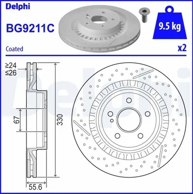 Produktbild von 2x DELPHI Bremsscheibe BG9211C passend für MERCEDES-BENZ C-Klasse Coupe (C204)