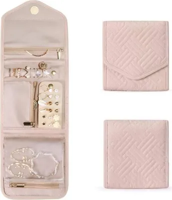 Produktbild von Schmuck Organizer Tasche fš¹r Reise Schmuckaufbewahrung Reisezubeh?r fš¹r Ringe, Ohrringe, Halsketten, Uhren (Mini-Hellrosa)