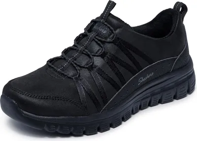 A black Skechers women's sneaker is shown from a side-angle on a white background.