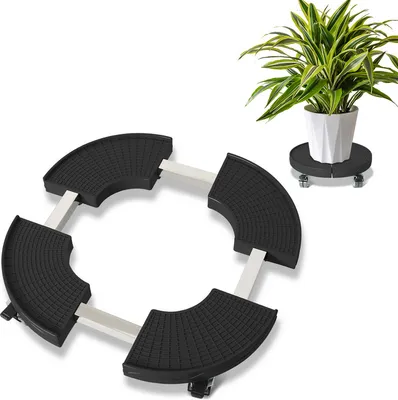 Image de Jayseuw Rouleau pour plantes extérieur Ø 38-54 cm Rouleau pour fleurs réglable Planche à roulettes extérieur-intérieur jusqu'à 200 Kg (Noir, Rond)