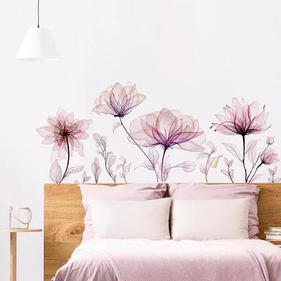 Produktbild von Transparante Blumen Wandsticker mit Wasserfarben Blumen und Blättern, abnehmbare Wanddekoration für Mädchen, Mädchenzimmer, Büro, Hintergrunddekoration