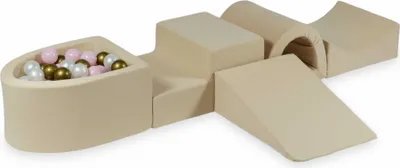 Produktbild von Schaumstoff-Spielset mit Brücke und Mikro-Bällepool – beige + 100 Bällebadbälle / Perle, Babyrosa, Altgold