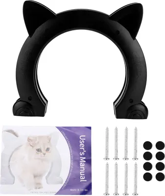 Immagine prodotto di Interno della porta per gatti, passaggio in plastica a forma di testa di gatto con motivo a spina di pesce (nero)