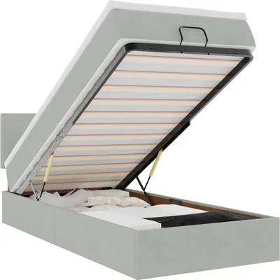 Image de vidaXL Ottoman-lit avec matelas gris clair 90x190 cm velours