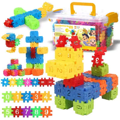Produktbild von Waffelbausteine XXL Set 500 Teile, Lernspielzeug für Kinder ab 3 Jahre, Konstruktionsspielzeug Puzzle Bunte Bausteine Motorik Spielzeug, EVI TOYS Box