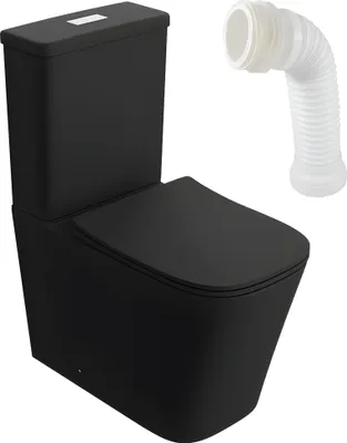 Produktbild von LAVITA Einteilige Stand - WC mit eingebautem Spülkasten TRYTON BLACK | Komplett - Set | WC deckel | Keramik Toilette Spülrandlos | Toilettenschüssel |