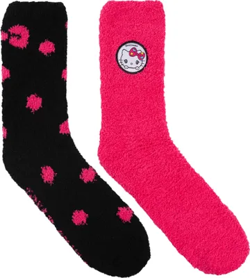 Produktbild von Hello Kitty Kuschelsocken für Damen - Flauschige Wintersocken warme Socken Schwarz/Pink (2er Pack) 35-38