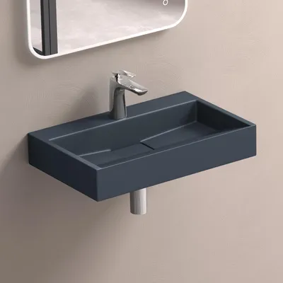 Image de doporro Lavabo Suspendu avec Bonde Vasque à Poser Gris Noir Mat 60x38x11cm Lave Mains Rectangulaire avec Perçage de Robinet Colossum19
