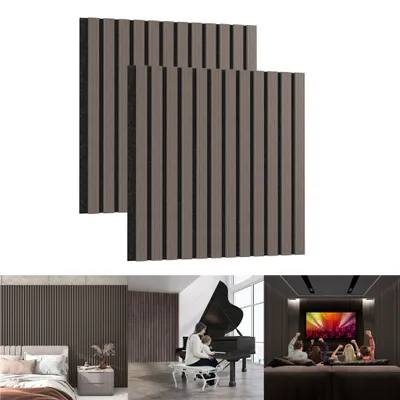 Obrázek produktu pro LARS360 Sada akustických panelů (2 kusy) 60×60 cm - stěnové panely, pohlcovač zvuku, lamelové obložení, protihluková izolace, akustické stěnové panely - ořechově hnědá barva