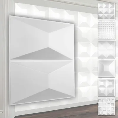 Produktbild von HEXIM 3D Wandpaneele, PVC Kunststoff weiß - Pyramiden Design Paneele 50x50cm Wandverkleidung (2QM HD028) Innenwand Nachbildung glatt modern