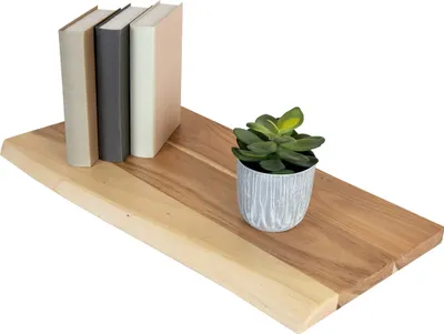 Produktbild von Holzplatte 60x30 cm SUVA, Holzbrett massiv naturfarben, Baumkantenplatte für Heimwerker, Regale und Fensterbretter, einseitig Baumkante