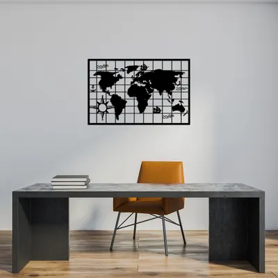 Immagine prodotto di Wallity, World- TNL2282, Nero, Altre decorazioni per la casa, 90 x 58 cm, 100% metallo (Spessore: 1