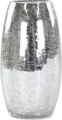 Crackle Glas 9,5 x 17cm hoch silber bauchig Tisch-Deko Trockengesteck-Vase