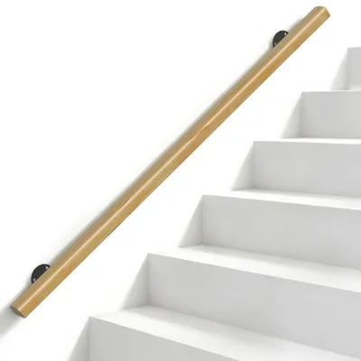 Image de Rampe en bois de hêtre – Pour escaliers intérieurs – Fixation murale – Antidérapante – Kit de montage – 160 cm