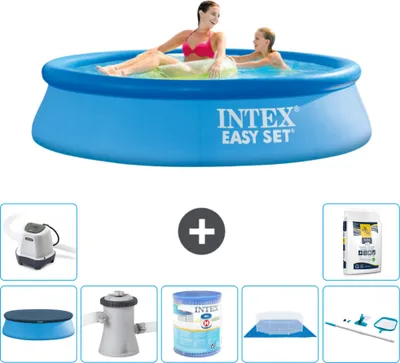 Produktbild von Intex runder aufblasbarer Easy Set-Pool – 244 x 61 cm – Blau – im Lieferumfang enthalten Abdeckung - Filterpumpe für Schwimmbad - Filter - Bodenplane - Reinigungskit - Salzwassersystem