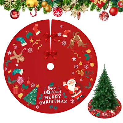Weihnachtsbaumrock, 120 cm, rund, Leinen, Cartoon-Muster
