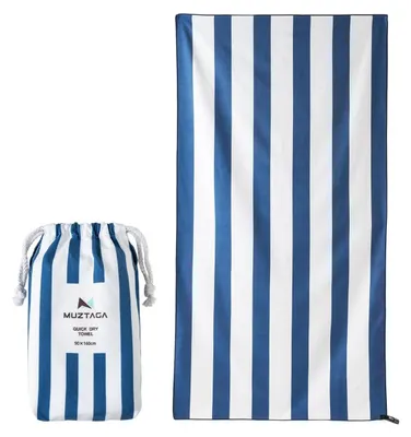 Immagine prodotto di Asciugamano da spiaggia in microfibra, antarena, ad asciugatura rapida, 160x90 cm, a righe, colore blu navy