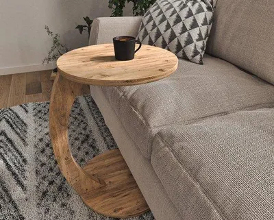 Produktbild von Beistelltisch C-Form mit Rollen, Laptoptisch aus MDF in Pijnboom, 38 x 38 cm