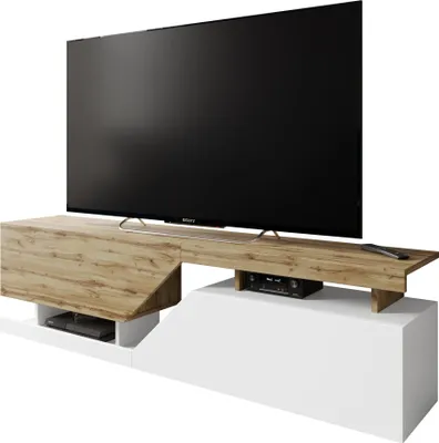 Produktbild von MIRJAN24 TV-Lowboard  Ceelias 160, Stilvoll TV-Schrank vom Hersteller, RTV-Tisch, Mediaschrank (Farbe: Weiß / Wotan)