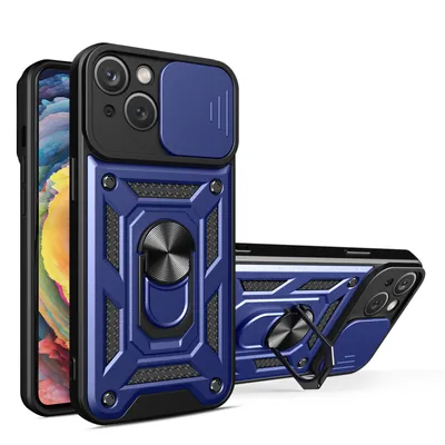 Produktbild von Panzer Hülle iPhone 15 /Pro /Pro Max/Plus Handyhülle mit Kameraschutz Ringhalter Blau iPhone 15 Pro Max