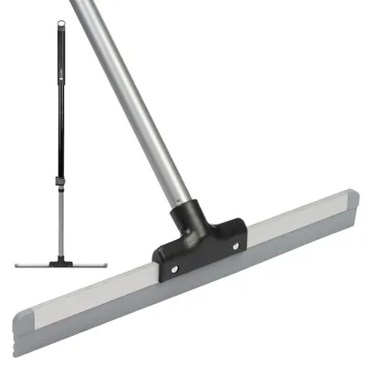 Produktbild von CLEANLY Bodenabzieher mit Teleskopstiel 113-142 cm - Wasserschieber Bad mit Gummilippe - Wasserabzieher - Duschabzieher - Breite 43,5 cm - Schwarz, Grau