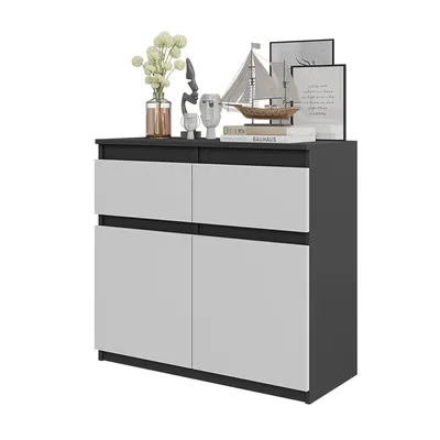 Immagine prodotto di Comodà da 80 cm, antracite/bianco opaco, 2 cassetti, 2 ante, 2 ripiani, soggiorno