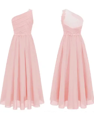 Produktbild von Elegantes Ein-Schulter Prinzessin Kleid - Festliches Langkleid für Mädchen Größe 128 cm Hochzeit Taufe Geburtstag Partykleid
