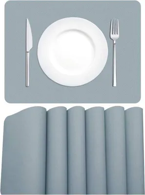 Produktbild von Set von 6 - Wasserfeste PVC-Tischunterlagen, Lederoptisch, Lichtgrau, 42 x 30 cm