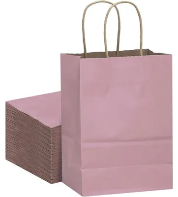 Productafbeelding van Geschenktassen van kraftpapier met handgrepen, afmetingen 21x15x8 cm, roze en paars, 32 stuks