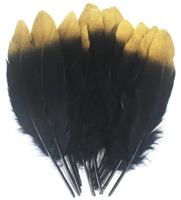50 gold-schwarze Gänsefedern 15-20 cm für DIY-Deko