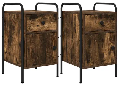 Immagine prodotto di Due comodini in legno noce affumicato, dimensioni 35 x 36,5 x 61 cm