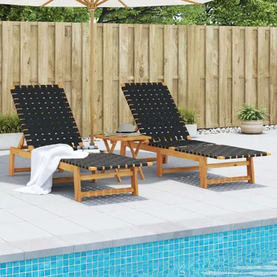 Produktbild von Maison Exclusive - Sonnenliegen 2 Stk. mit Tisch Schwarz Massivholz Akazie