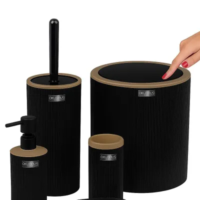 Produktbild von 5-teiliges Schwarzes Rundes Badezimmer-Set mit Streifen – Mina Due Design