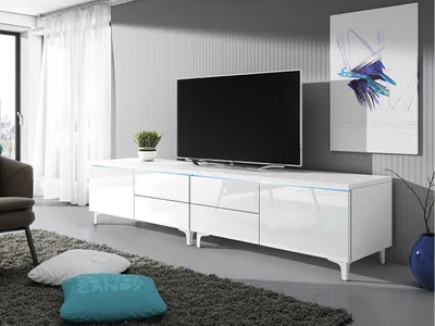 Immagine prodotto di Tavolino per TV su gambe con illuminazione a LED FERNS 11 - bianco / bianco lucido