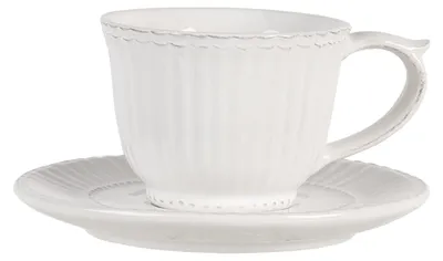 Image de Clayre & Eef Tasse avec soucoupe 150 ml blanc dolomite