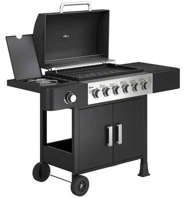 Produktbild von Gasgrill17,8KW6+1BrennerBBQGrillwagenausEdelstahlinklRolleSeitenbrennerThermometerEmaille-Grillrost