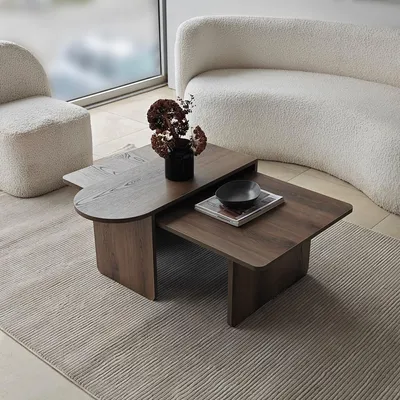 Produktbild von Skye Decor, Hochwertiges Kaffeetisch-Set (2 Teile), Bronze und Walnuss, Großer Tisch: 105 x 35 x 60 cm, Kleiner Tisch: 82 x 40 x 33 cm | 100% melaminbeschichtete Spanplatte, 18 mm dick | Modernes Design für stilvolle Wohnräume.