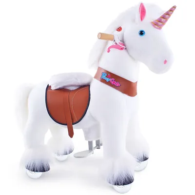 Produktbild von PonyCycle Schaukelpferd auf Rollen mit Sound und Bremsen für Kinder von 3-4 Jahren Reittier Einhorn - Ux304