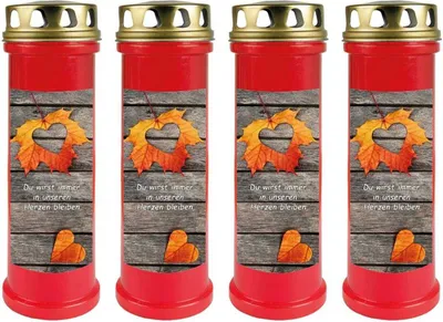Immagine prodotto di Candela Grave rossa confezione da 4, durata di combustione: 100 ore (per candela), motivo: fogliame cuore