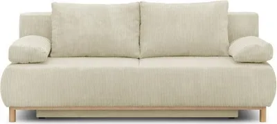 Image de Banquette Convertible 3 Places MIKA, Velours Côtelé Beige, Coffre de Rangement, 192 x 93 cm, Couchage 140 x 190 cm