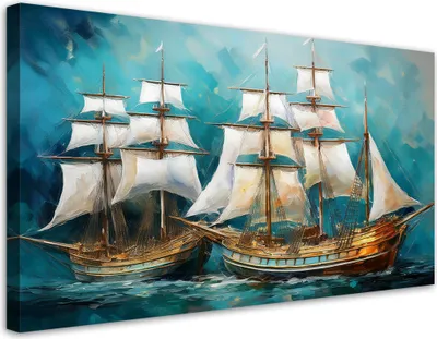 Produktbild von Leinwandbild Schiffe Segelschiffe Retro Türkis 100x50 Feeby Türkis bild für die wand bereit zum aufhängen