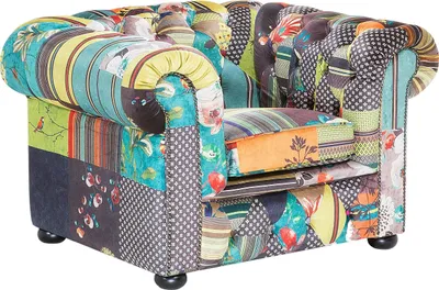 Zdjęcie produktu dla BELIANI Fotel wielokolorowy zielono-żółty tapicerowany chesterfield tuftowany pikowany patchwork vintage boho salon
