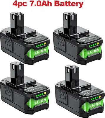 Image de Batterie pour outils électriques - 18 V Li-Ion P108/P104/P107/RB18L50 - 7,0 Ah / 7 000 mAh - Lot de 4 - Argent