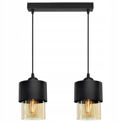 Obrázek produktu pro LUXOLAR závěsná svítidla 2 plameny černá se stínítkem z medového skla E27 60 W, stropní svítidlo do obývacího pokoje, kuchyně - závěsná lampa moderní design