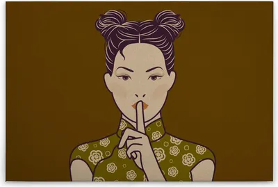 Produktbild von Leinwandbild Japanisch 60 x 90 cm - Wandbild Frau Asiatisch Gelb - Keilrahmen Wohnzimmerdeko Wanddeko Wandgemälde