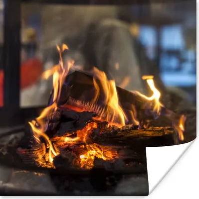 Produktbild von MuchoWow® Poster Ein brennender Kamin 100x100 cm - Babyzimmer