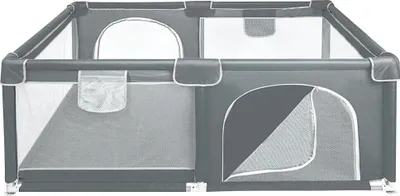 Produktbild von Baby Laufstall Laufgitter 120*160*66cm mit atmungsaktivem Netz Schutzgitter Baby Set Dunkelgrau