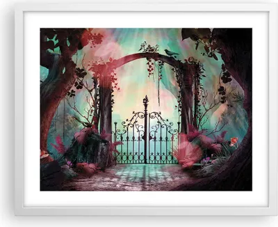 Produktbild von Gerahmtes Poster - Weißer Rahmen - Fantasie Tor Garten - 50x40 cm - Wand Bild - Wanddeko - Wandbilder - Kunstposter - Wandposter - Bilderrahmen - Bilder - Kunstdruck - Wanddekoration - P2WAA50x40-4517