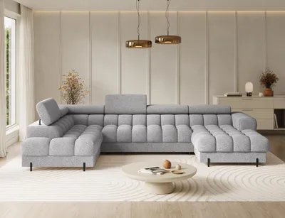 Produktbild von Couchgarnitur Ecksofa Feraria U-Form – Wohnlandschaft mit Schlaffunktion, Bettkasten & verstellbaren Kopfstützen